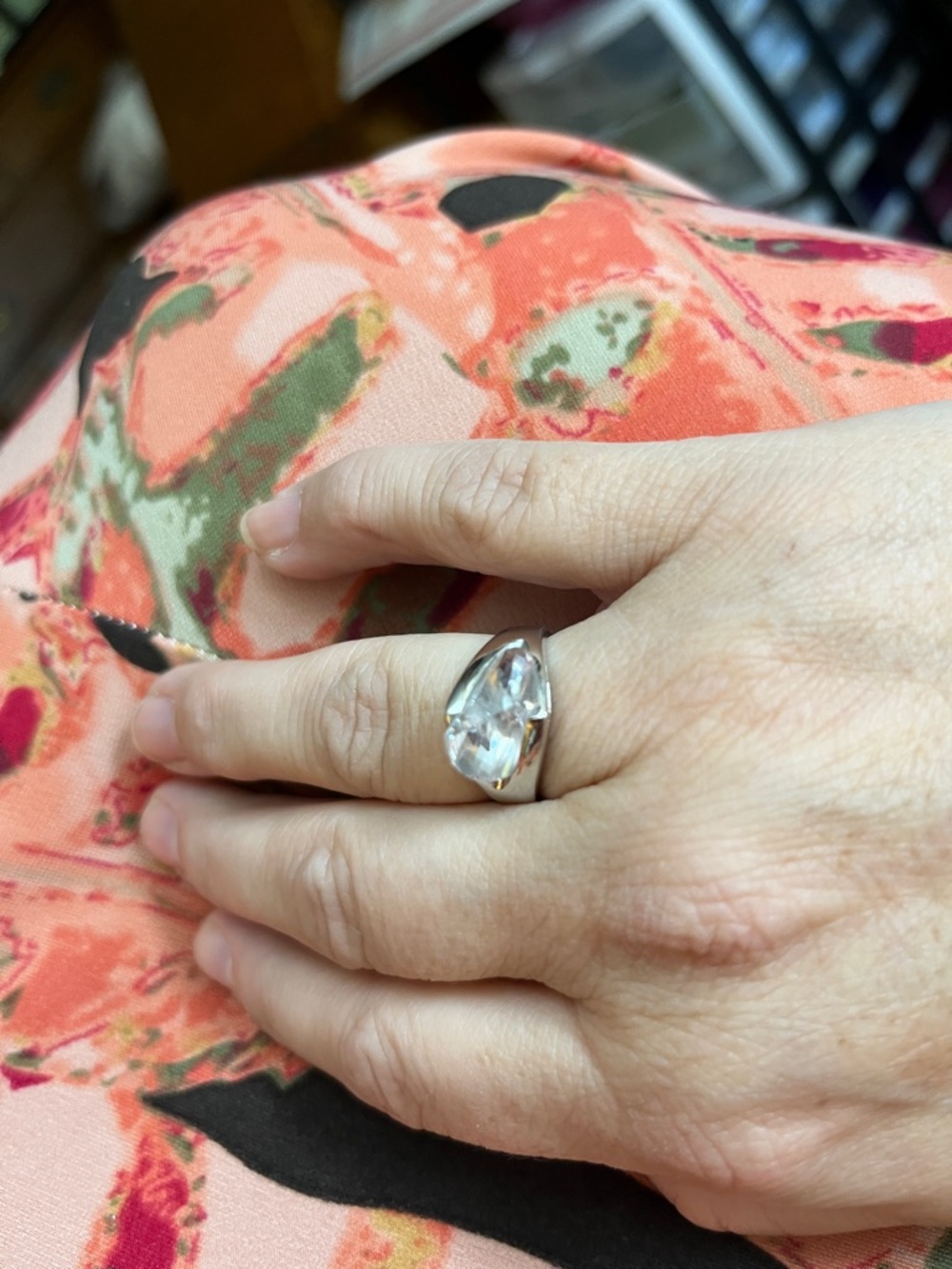 Laguna Wave Ring, Sterling Silver Clear Teardrop Ring - Elegant Women's Jewelry
